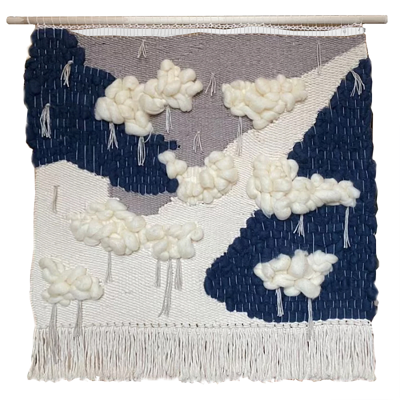 Гобелен из шерсти черно-белый Облака ivory ( слоновая кость ) Черный в Омске | Loft Concept 