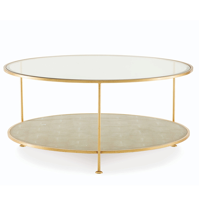 Кофейный стол круглый с полкой на 3-х ножках Round Textured Coffee Table Золотой Бежевый Прозрачное Стекло Кофейный стол круглый с полкой на 3-х ножках Round Textured Coffee Table Золотой Бежевый Прозрачное Стекло в Омске | Loft Concept