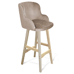 Барный стул со спинкой и подлокотниками на 4-х деревянных ножках Бежевый Велюр Ava Charm варинант исполнения - 1 | Loft Concept в Омске