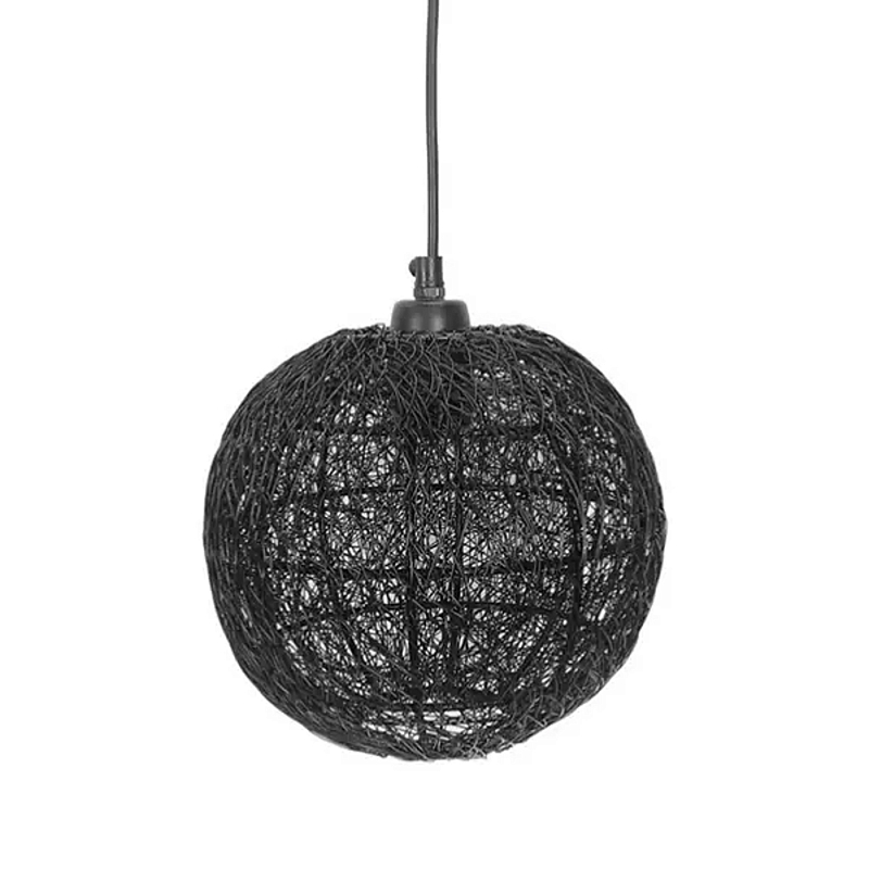 Подвесной светильник с плетеным металлическим абажуром в форме шара Wicker Iron Lamp Черный в Омске | Loft Concept 