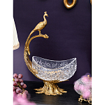 Чаша из прозрачного стекла на бронзовой подставке в виде павлина с рельефным хвостом Eden Garden варинант исполнения - 2 | Loft Concept в Омске