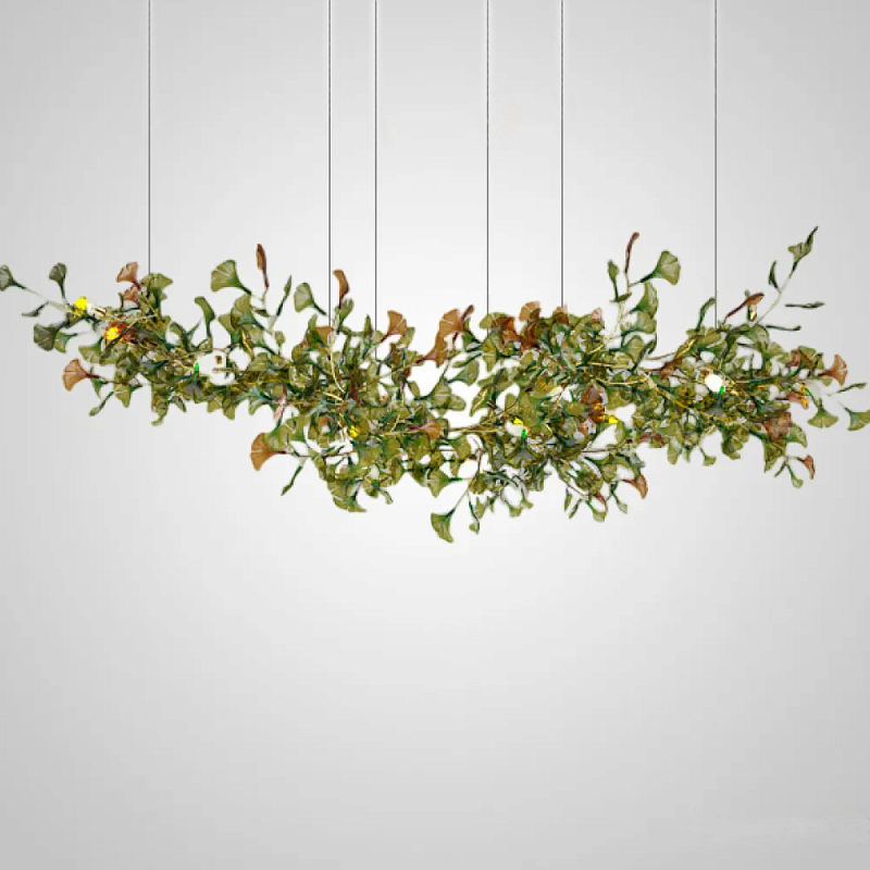Люстра на ветвистом каркасе с листьями Horizontal Green Floral Chandelier L Зеленый Латунь в Омске | Loft Concept 