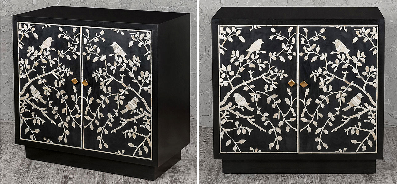 Комод инкрустация костью White bird on black Комод инкрустация костью White bird on black - Loft-Concept в Омске