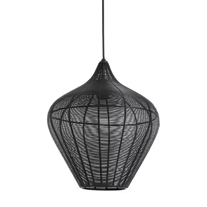 Подвесной светильник в форме купола с плетеным металлическим абажуром Wicker Iron Lamp Черный в Омске | Loft Concept 