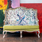 Диван из натурального бука бежевый с изображением птиц и цветов Beige Green Chinoiserie Garden Sofa варинант исполнения - 11 | Loft Concept в Омске