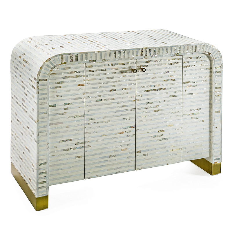 Буфет в гостиную с инкрустацией  Mother of Pearl Inlay Cabinet Белый Перламутровый Золотой в Омске | Loft Concept 