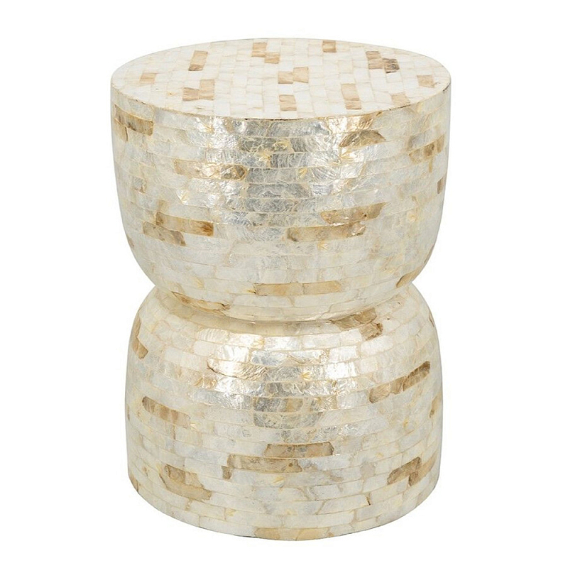 Приставной столик с мозаичным рисунком из раковин устриц Bone Inlay Кремовый в Омске | Loft Concept 