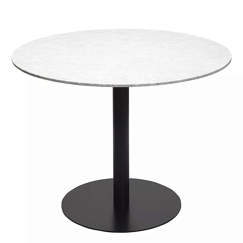 Круглый обеденный стол с белой мраморной столешницей White Tabletop on Black Base Белый Черный в Омске | Loft Concept 