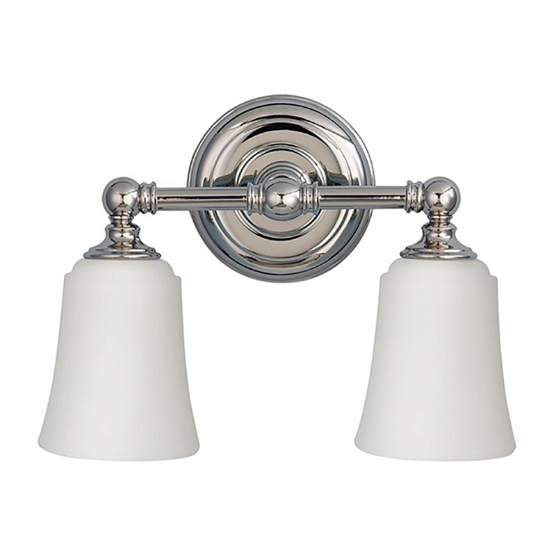 Бра для ванных комнат с 2-мя белыми плафонами в форме колокола на круглом основании цвета хром Feiss Хром Белый в Омске | Loft Concept 