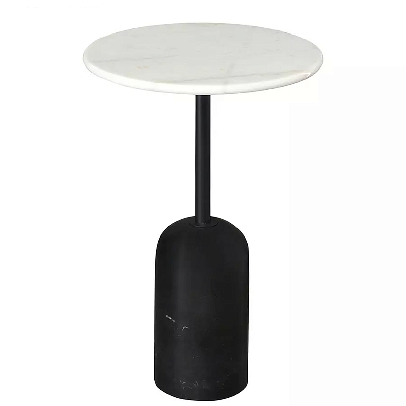 Кофейный столик с белой мраморной столешницей на черном основании Tall Coffee Black and White Table Белый Черный в Омске | Loft Concept 