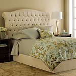 Кровать двуспальная бежевая с основанием из массива дуба с мягким изголовьем Flax Beds варинант исполнения - 1 | Loft Concept в Омске