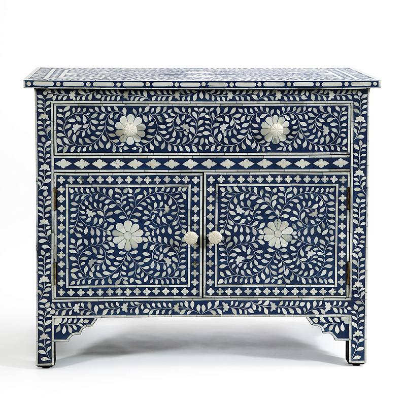 Комод инкрустация костью ORIENTAL Indian синий орнамент Синий в Омске | Loft Concept 