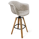 Барный стул со спинкой и мягкой обивкой с ромбами на 4-х деревянных ножках Бежевый Велюр Ava Charm варинант исполнения - 1 | Loft Concept в Омске