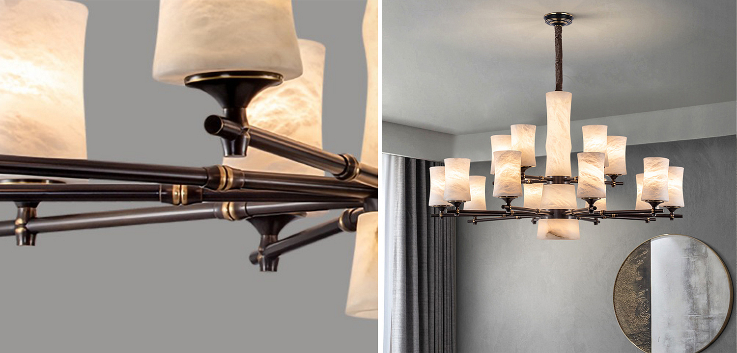 Дизайнерская люстра 15 плафонов из натурального мрамора Marble Shades Chandelier - Loft-Concept в Омске