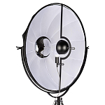 Торшер в виде прожектора с круглым тканевым абажуром на треноге черного цвета Radiance Éclat варинант исполнения - 6 | Loft Concept в Омске