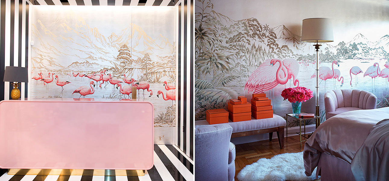 Обои ручная роспись Flamingos Flamingo on Tarnished Silver gilded Xuan paper Обои ручная роспись Flamingos Flamingo on Tarnished Silver gilded Xuan paper - Loft-Concept в Омске