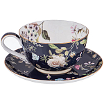 Чайный сервиз из фарфора темно-синий с рисунком цветов на 6 персон 14 предметов 300 мл Garden Whisper Porcelain Set  варинант исполнения - 1 | Loft Concept в Омске