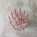 Дизайнерский журнальный стол с круглой прозрачной столешницей и основанием в виде красных металлических тросов Wires варинант исполнения - 4 | Loft Concept в Омске