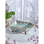 Блюдо прямоугольное из голубого фарфора с ручками и рисунком птиц и цветов Blue Garden варинант исполнения - 2 | Loft Concept в Омске