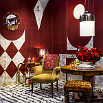 Обои ручная роспись в стиле Арт-деко Assemblage Original colourway on red silk dupion варинант исполнения - 1 | Loft Concept в Омске