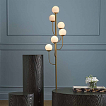 Торшер с 6-ю белыми стеклянными плафонами в форме шаров Gooseneck Pelle Chandelier варинант исполнения - 2 | Loft Concept в Омске