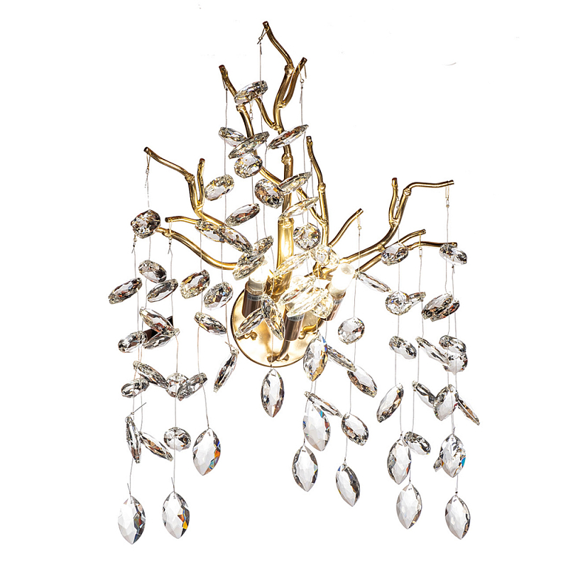 Бра с ветвистым каркасом и стеклянными подвесами цвет золото Golden Leaf Fall Золотой Прозрачный в Омске | Loft Concept 