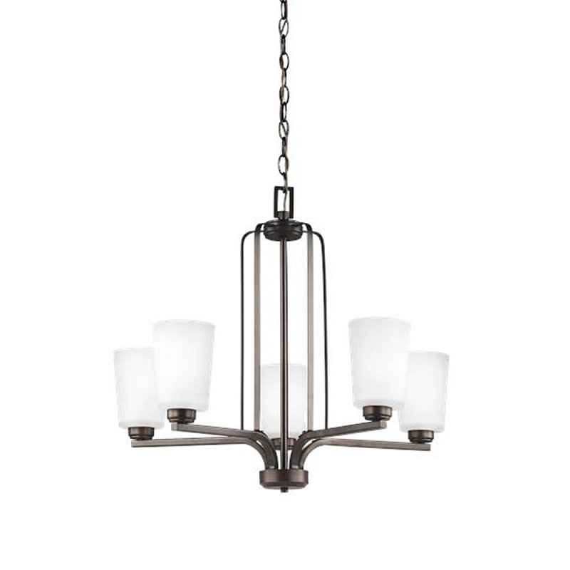 Люстра бронзового цвета с 5-ю матовыми стеклянными плафонами Generation Lighting Бронза Белый Бежевый в Омске | Loft Concept 