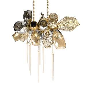 Люстра подвесная с 18-ю стеклянными плафонами с вертикальными подвесками Gilded Mirage 