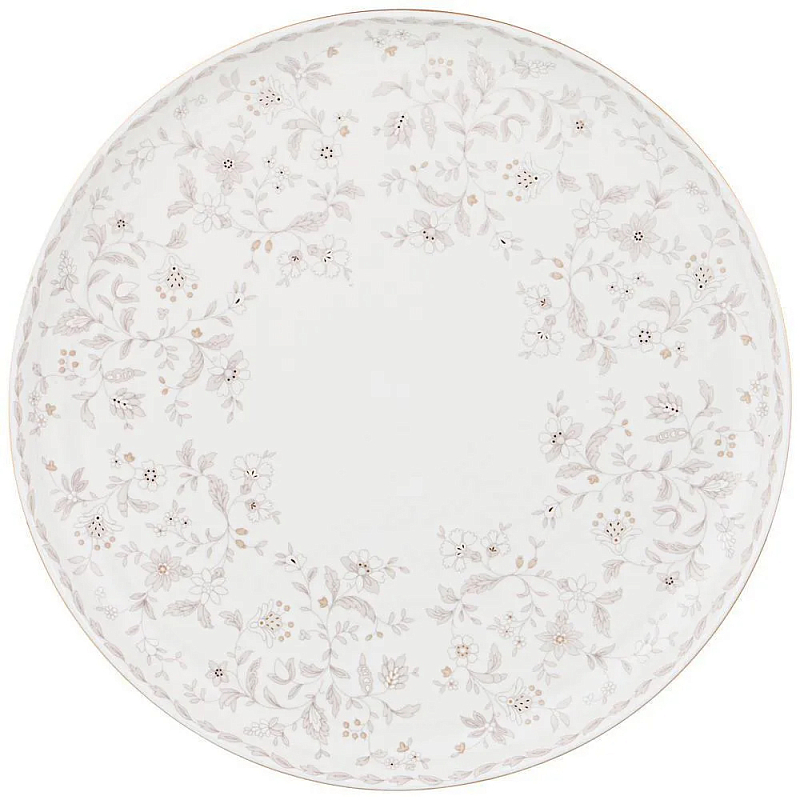 Блюдо сервировочное круглое с цветочным принтом 27 Floral Charm Белый Бежевый Серый Золотой в Омске | Loft Concept 
