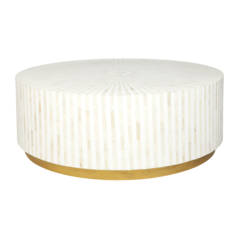 Стол журнальный Белый RADIAL BONE INLAY COFFEE TABLE NATURAL Белый ivory ( слоновая кость ) Золотой в Омске | Loft Concept 