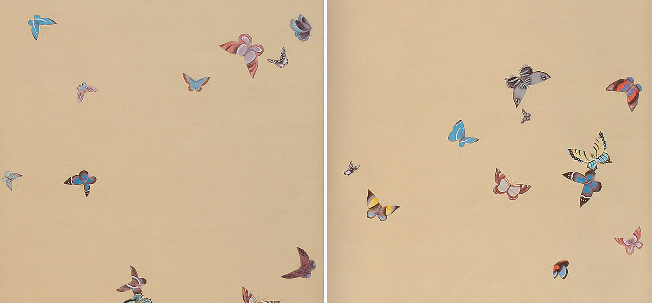 Обои ручная роспись Butterflies Icarus on New Faint Gold metallic silk Обои ручная роспись Butterflies Icarus on New Faint Gold metallic silk - Loft-Concept в Омске