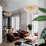 Люстра подвесная с прозрачными стеклянными подвесками в форме капель Диаметр 100 см Droplet Chandelier варинант исполнения - 11 | Loft Concept в Омске