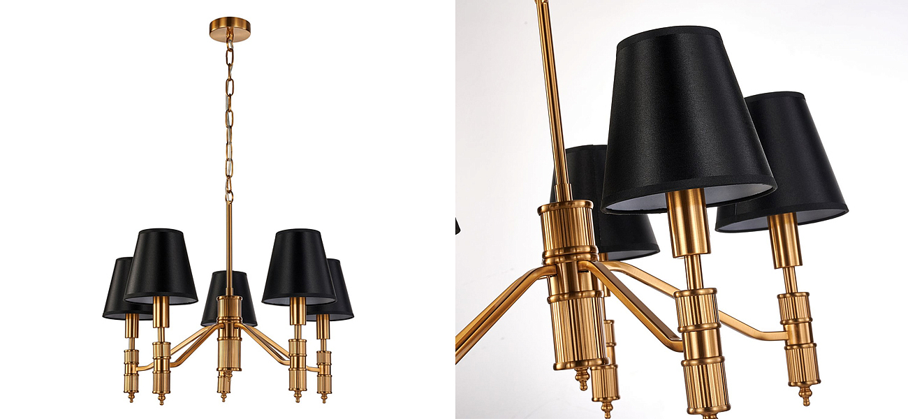 Люстра с черными атласными абажурами Moriart 5 ламп - Loft-Concept в Омске