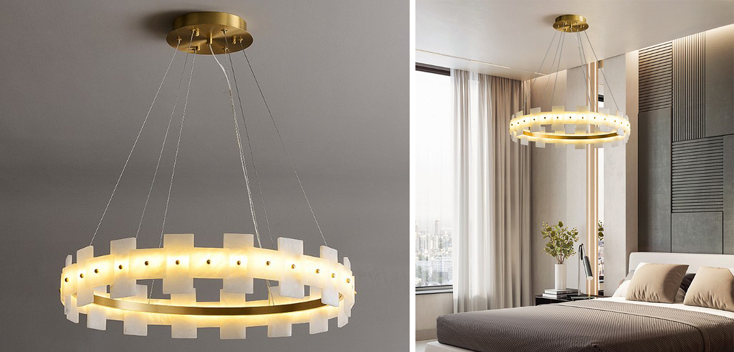 Дизайнерская светодиодная люстра с пластинами из натурального мрамора Marble Plates Chandelier Дизайнерская светодиодная люстра с пластинами из натурального мрамора Marble Plates Chandelier - Loft-Concept в Омске