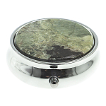 Таблетница карманная круглая с 3-мя отделениями с зеркалом и накладкой из натурального камня Апатит Желтый Silver Stone Pillboxes варинант исполнения - 3 | Loft Concept в Омске