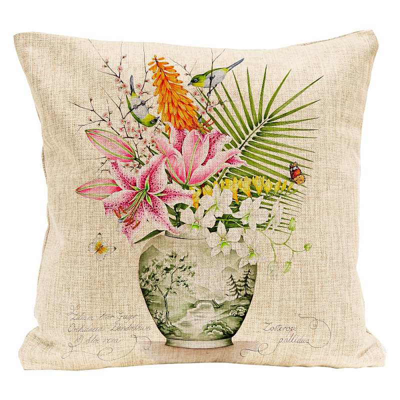 Декоративная подушка Bouquet with Lilies Pillow Мульти Бежевый Декоративная подушка Bouquet with Lilies Pillow Мульти Бежевый в Омске | Loft Concept