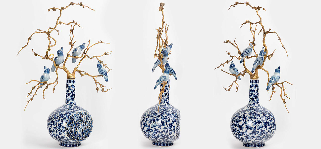 Ваза фарфоровая с орнаментом с фигурками птиц Porcelain Bird Ваза фарфоровая с орнаментом с фигурками птиц Porcelain Bird - Loft-Concept в Омске