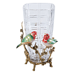 Ваза стеклянная прозрачная с бронзовым основанием в виде ветвей и фарфоровыми птичками Eden Garden варинант исполнения - 1 | Loft Concept в Омске