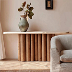 Консоль с овальной столешницей и фактурным деревянным основанием Enzo варинант исполнения - 5 | Loft Concept в Омске