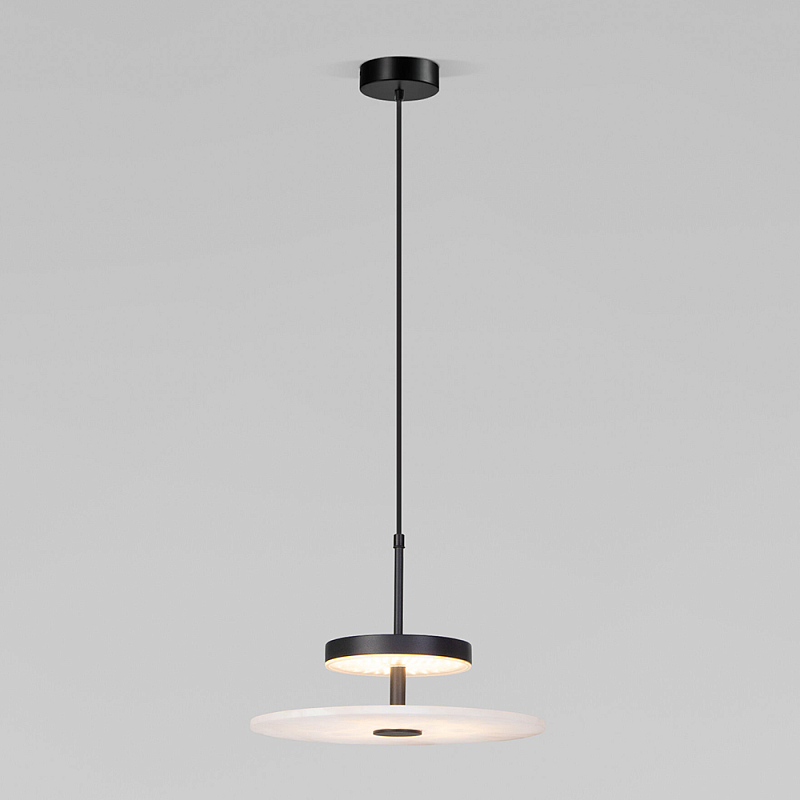 Светодиодный подвесной светильник черный с мраморным рассеивателем Черный Белый Мрамор Bianco в Омске | Loft Concept 