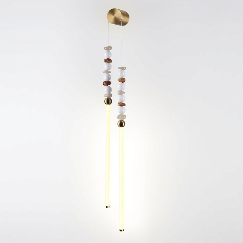 Бра с 2-мя вертикальными акриловыми светодиодными трубками и декоративными шариками PEARLS Suspension Бронза Белый в Омске | Loft Concept 
