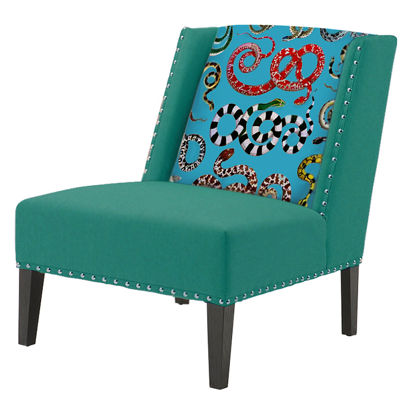 FUN Armchair Snakes Turquoise Дизайнерское кресло с цветным принтом Бирюзовый в Омске | Loft Concept 