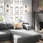 Бра цвета хром с круглой рамой и цилиндрическим прозрачным стеклянным плафоном на прямоугольном основании Feiss варинант исполнения - 3 | Loft Concept в Омске