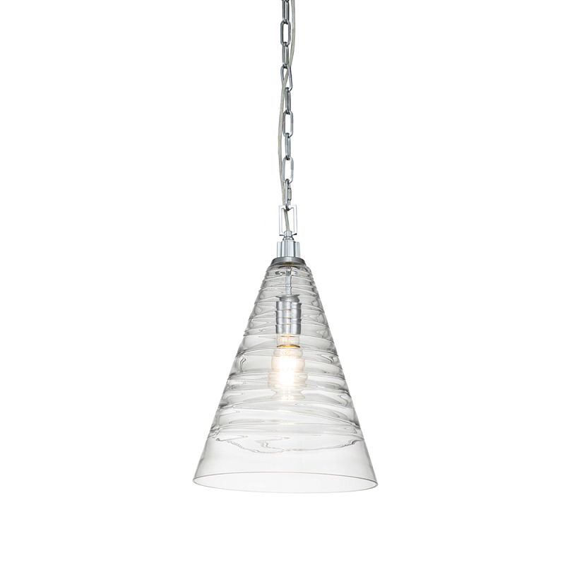 Подвесной светильник с прозрачным рельефным стеклянным плафоном в форме конуса Feiss Прозрачное Стекло Хром в Омске | Loft Concept 