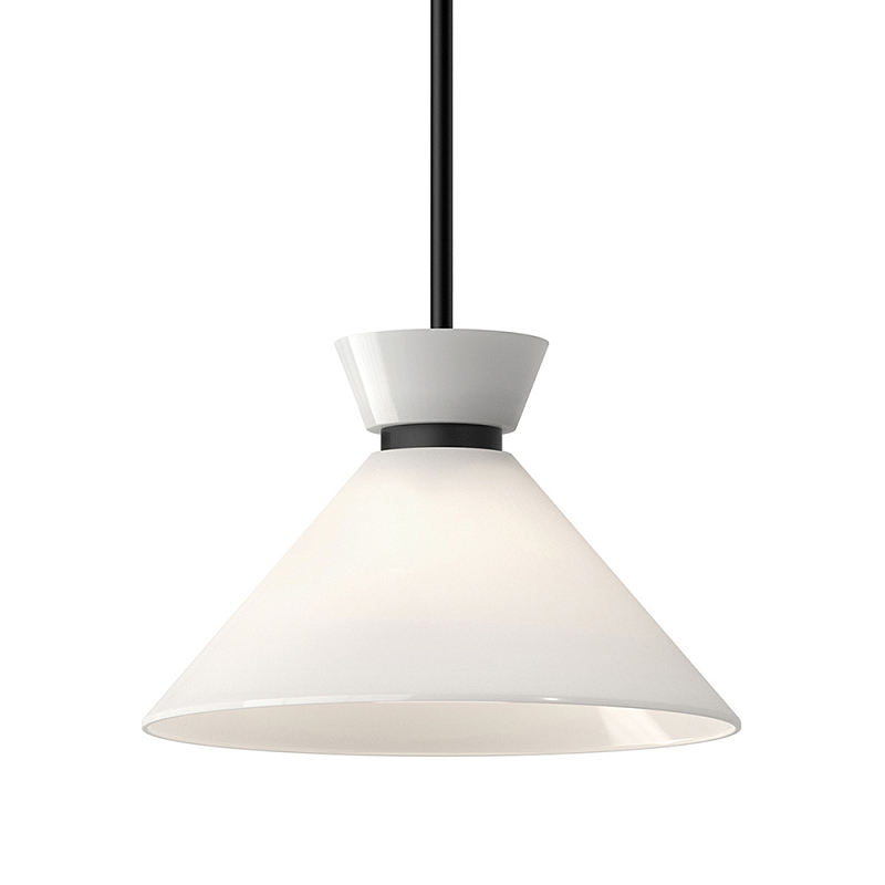 Подвесной светильник с белым стеклянным конусным плафоном Alora Mood Черный Золотой Белый в Омске | Loft Concept 