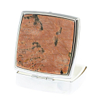 Таблетница карманная квадратная с 2-мя отделениями с зеркалом и накладкой из натурального камня Пегматит Silver Stone Pillboxes варинант исполнения - 2 | Loft Concept в Омске