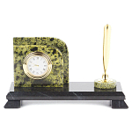 Настольный письменный набор из змеевика с визитницей с часами и ручкой Successful Leader варинант исполнения - 1 | Loft Concept в Омске