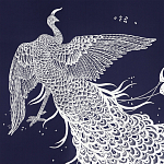 Обои ручная роспись в стиле Арт-деко Whistler Peacocks Special Colourway on Empire Blue dyed silk варинант исполнения - 1 | Loft Concept в Омске