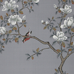 Обои ручная роспись Japanese Garden Original colourway on Gun Metal dyed silk варинант исполнения - 2 | Loft Concept в Омске