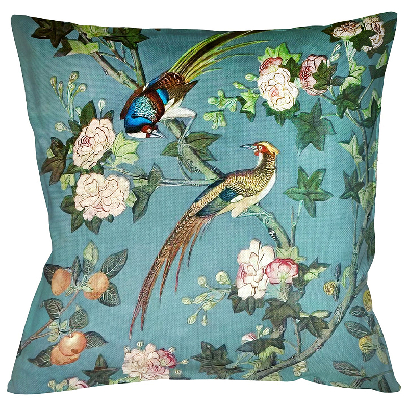 Подушка декоративная с изображением птицы в саду Chinoiserie Birds in the Garden Cushion Бирюзовый Мульти Подушка декоративная с изображением птицы в саду Chinoiserie Birds in the Garden Cushion Бирюзовый Мульти в Омске | Loft Concept